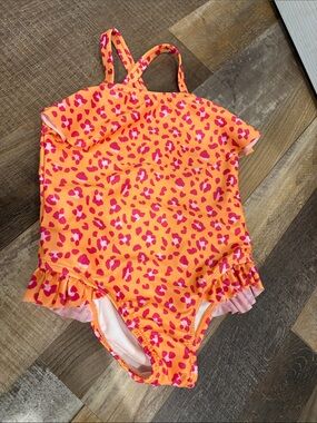 wonder nation Orange and Pink Leopard-Print One-Piece Swimsuit